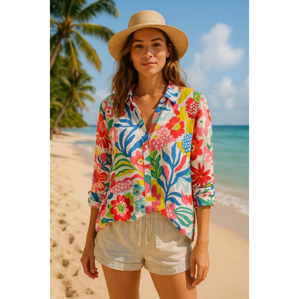 Boden Multicolor Floral Button-Down Shirt — Pink, Blue & Green
